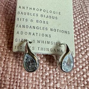 NWT Anthropologie Small Stone Rhodium Plated Earrings